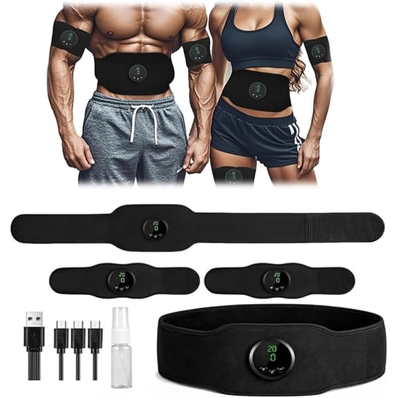 Electronic Muscle Stimulator Ab Belt, 12 Modes & 19 Intensities Adjustable Toning Belt, Core Muscle Trainer for Abs Arms Legs, Black