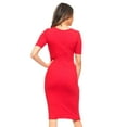 thumbnail image 3 of Lady's Short Sleeve Crew Neck Midi Bodycon Dress, Crimson, S, 3 of 5