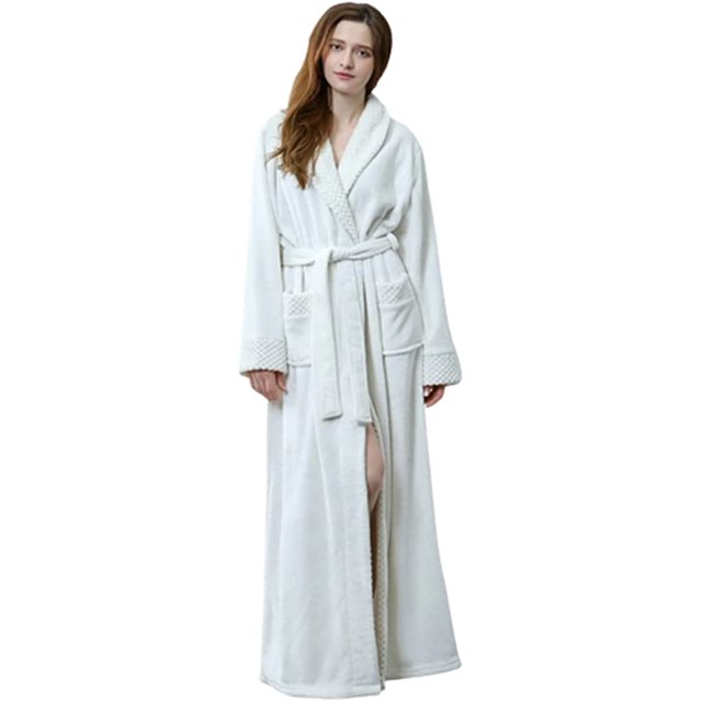 LinYooLi Women's Lapel Fleece Bathrobe Soft Plush Spa Robe Warm Pajamas with Pockets Soft Pjs Loungewear for Women