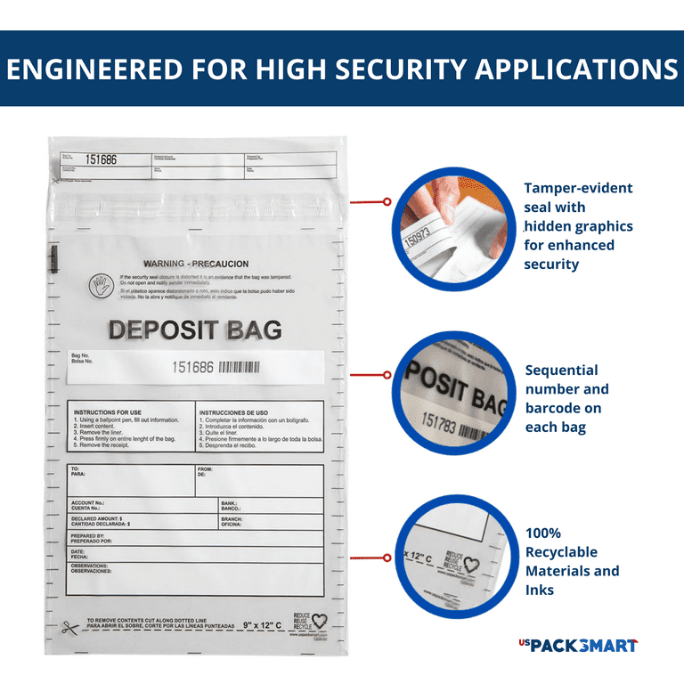 Deposit Bag, Plastic, 9 x 12, Clear, 100/Pack Deposit Bag, Plastic, 9 x 12, Clear, 100/Pack