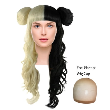Long Curly Wig W Bangs Two Tone Hair Side Buns For Cosplay