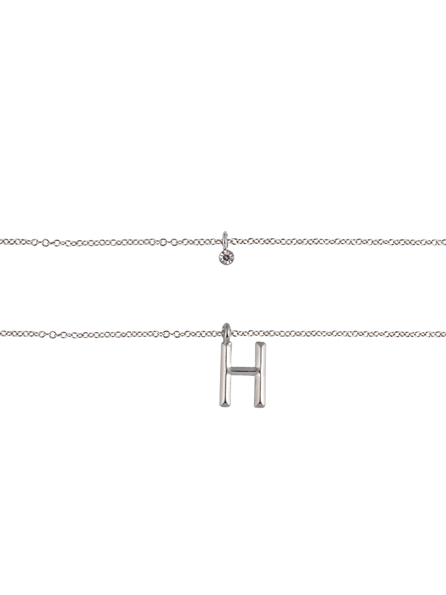 Time and Tru Siilvertone Rolo Chain 2 Row Initial "H" Pendant Necklace
