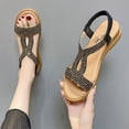 thumbnail image 6 of Wedge Sandals for Women Rhinestone Summer Elastic Strap Open Toe Solid Color Holidays Beach Comfortable Sandals Black, 6 of 9