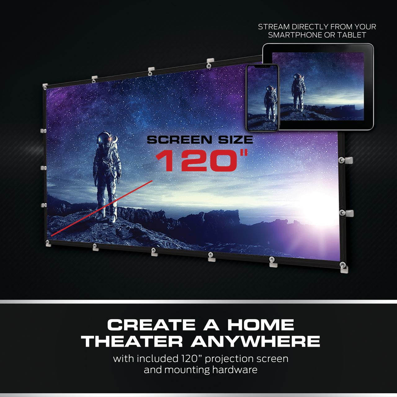 Monster Vision Wireless 1080p FHD TFT LCD Image Stream Projector with 120 inch Screen 30000 H