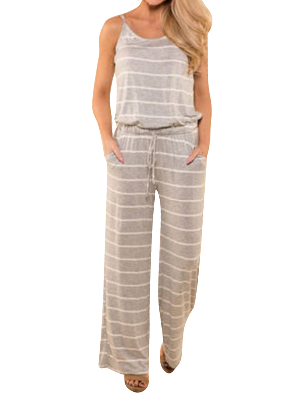 striped vacation sleeveless casual jumpsuit