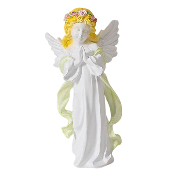 Escultura de resina de niña rezando, estatua de ángel rezando, figuras de querubín para Navidad Verde 145x113x30cm
