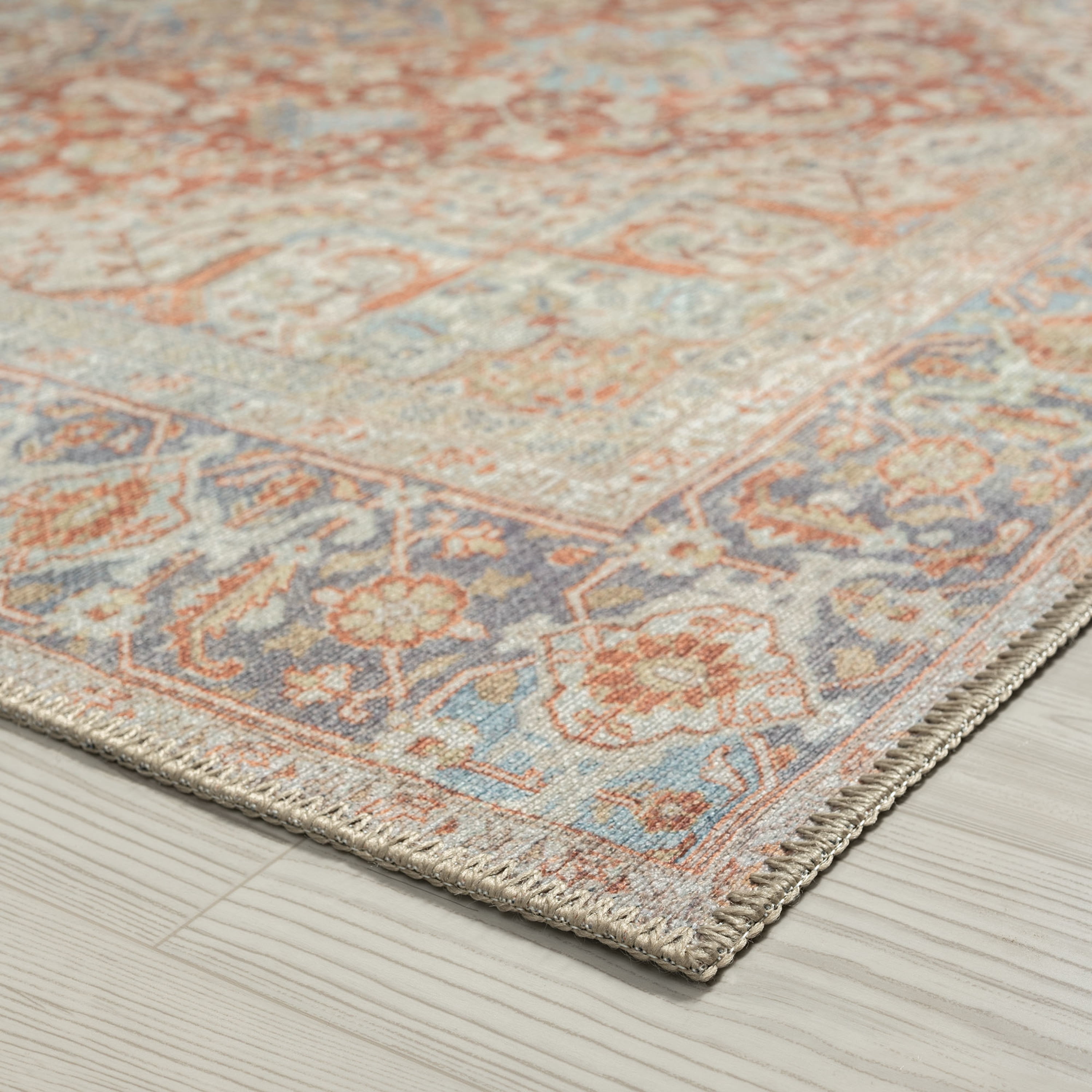 Traditional 5x7 Area Rug (5'3'' x 7'3'') Oriental Rust, Beige Living Room Easy to Clean Machine Washable