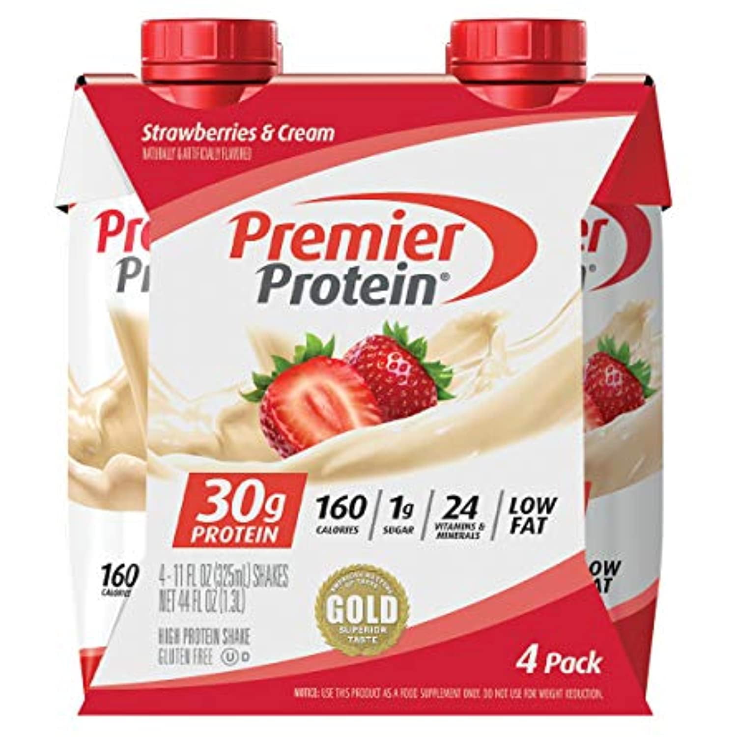 Premier Protein 30G Protein Shakes, Strawberries & Cream 11 Fluid Ounces (Pack Of 4)