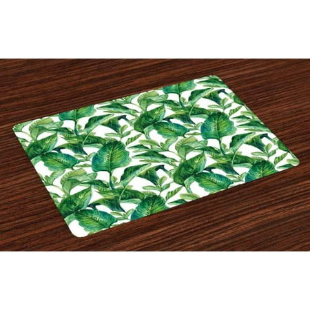 Leaf Placemats Set of 4 Romantic Holiday Island Hawaiian Banana Trees Watercolored Image, Washable Fabric Place Mats for Dining Room Kitchen Table Decor,Dark Green and Forest Green, by (Best Romantic Places In Hawaii)