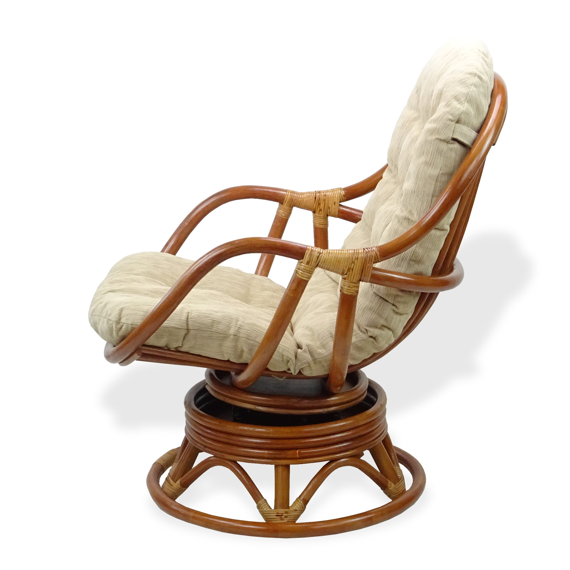 SK New Interiors Bali Lounge Swivel Rocking Chair Rattan Wicker Handmade, Colonial Color