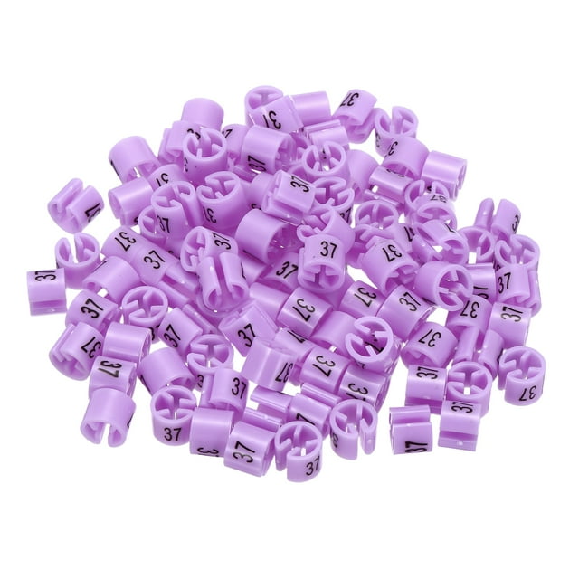 Clothes Hanger Marker Number 37 Tag Fit 3mm Rod Purple for Garment Clothing Color Coding, Pack of 100
