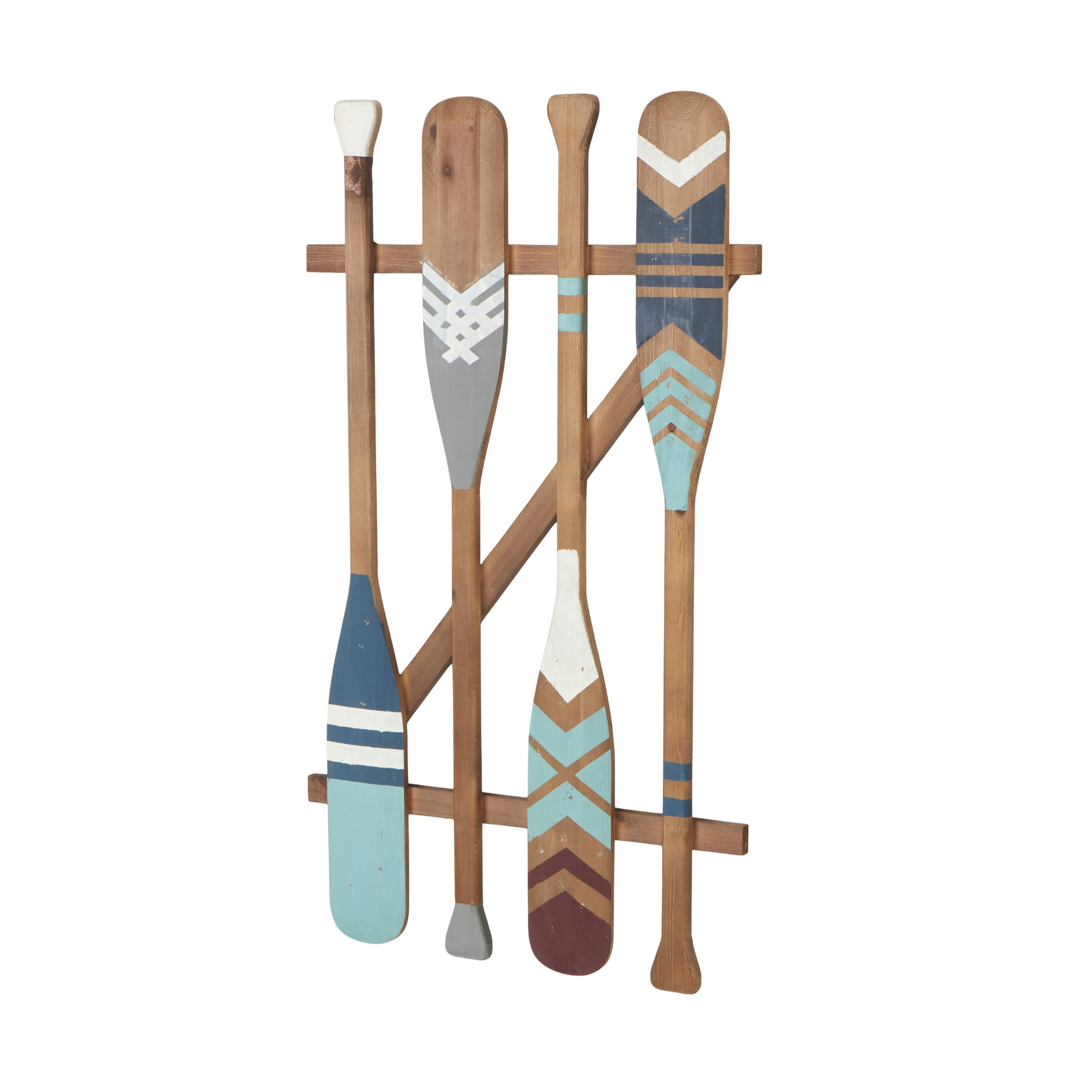 DecMode Blue Wood Novelty Canoe Oar Paddle Wall Decor with Arrow and Stripe Patterns