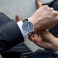 thumbnail image 4 of Openwork Dial Men's Quartz Watch Alloy Case Leather Strap, ZzCityTK Business Casual Wristwatch with Pin Buckle, Fashion Dress Watch for Office Daily Wear Outing Meetings, Black, 4 of 6