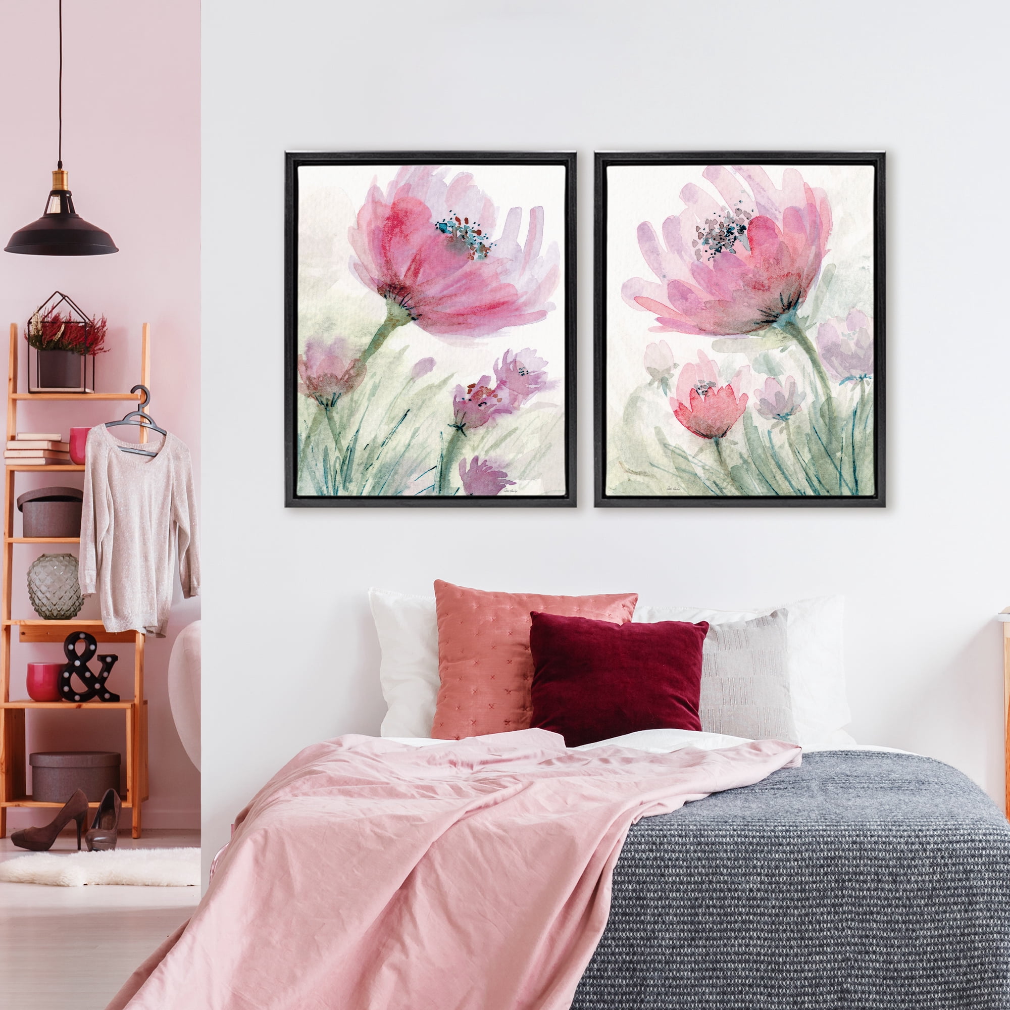 Stupell Industries Speckled Flower Stamens 2 Piece Black Framed Floater Canvas Set, design by Patti Bishop