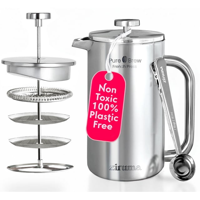 Prensa francesa Ziruma de acero inoxidable de doble pared, 34 oz