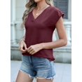 thumbnail image 6 of Women Tops Cap Sleeve Textured Dressy Casual V Neck Shirts Summer Business Work Blouses Outfits Red M, 6 of 8