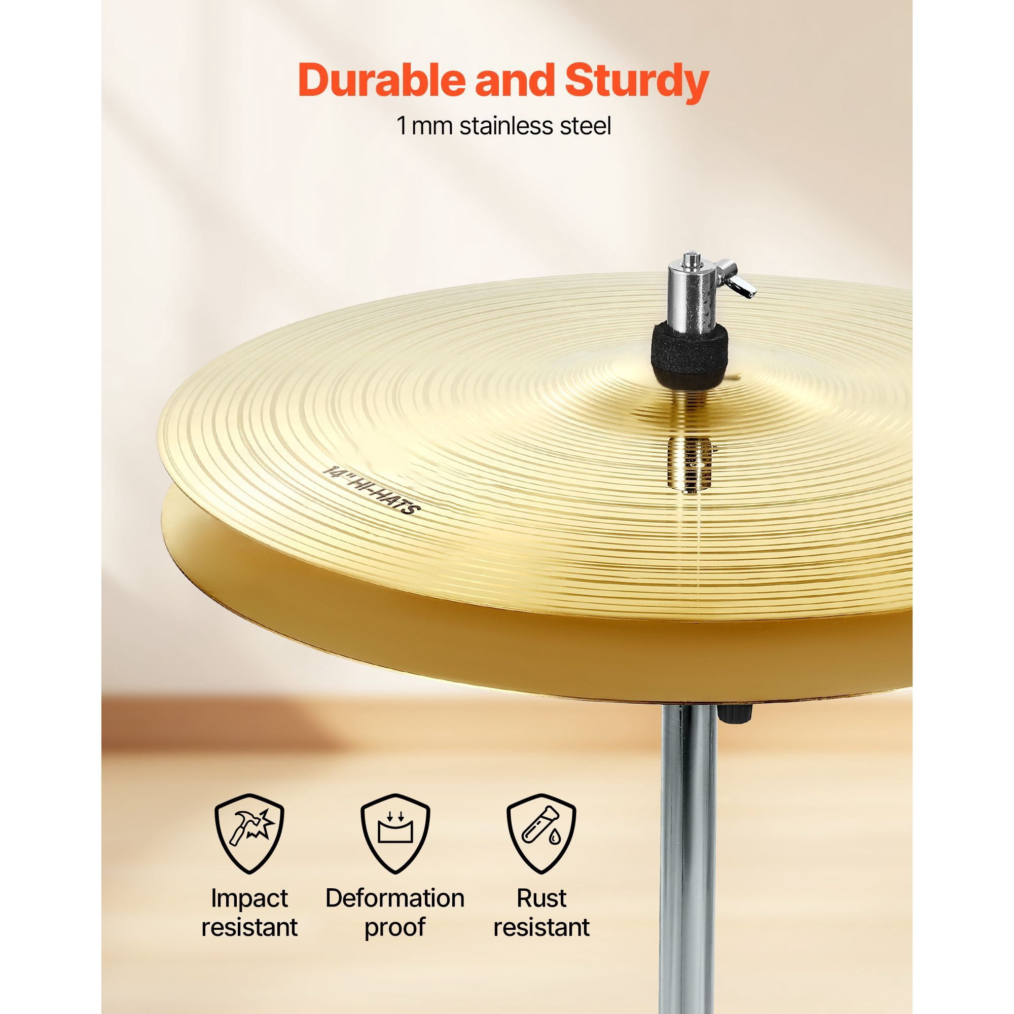 Cymbal Pack, 4 Pieces Cymbals for Drum Set, Alloy Cymbals Drum Set Includes 14-inch Hi-Hats, 16-inch Crash, 18-inch Crash, 20-inch Ride, Drumsticks & Cymbal Bag, Alloy Cymbal Pack for Drummer