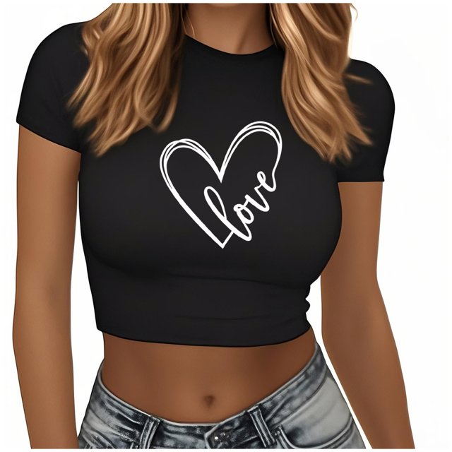Plebaso T-Shirts Graphiques Courts pour Femmes Manches Courtes Imprimé Slim Col Rond T-Shirts d'Été Décontractés pour Femmes