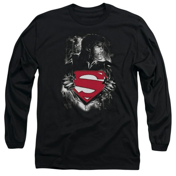 Superman Darkest Hour Long Sleeve Adult 18/1 T-Shirt Black