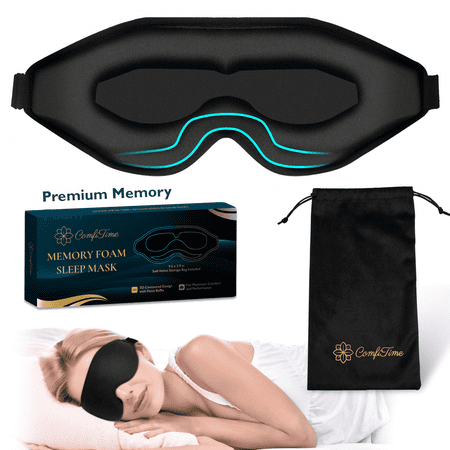 ComfiTime 3D Sleep Mask for Women, Men & Kids, 100% Blackout Weighted Eye Mask for Sleeping , Memory Foam Sleeping Eye Covers for Adult, Contour Blindfold Eye Blinder, Night Mask w/ Nose Baffle,Black