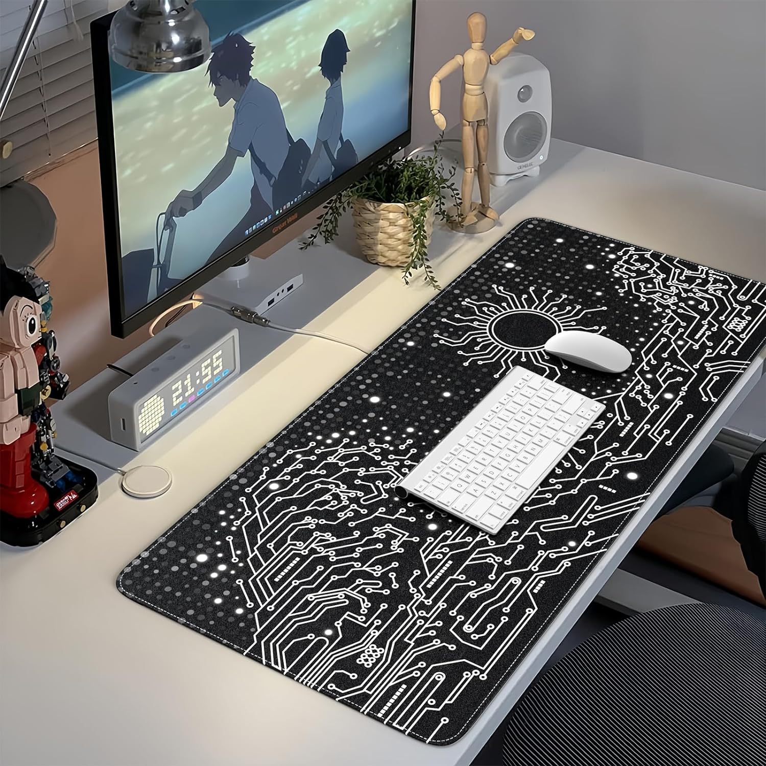 Felt Desk Mat, XXL Large Mouse Pad Desk Pad, Gaming Mousepad, Non-Slip Base, No Any Smell Desk Protector Cover Mat for Computer Keyboard Work Game Office Home-Black Chip