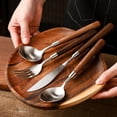 thumbnail image 2 of Natural Walnut Wood Style Handle Silverware Set, Wooden Flatware Set, 304 Stainless Steel Flatware Cutlery Set, Dinnerware Set (Set of 4) Silver set of 4 piece, 2 of 5