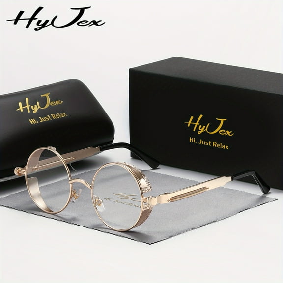 HyJex Unisex Retro Punk Glasses Full Frame Same Round Frame Personalized Plano Glasses