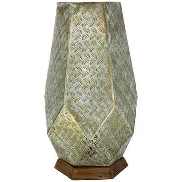 Northlight Laser-Cut Iron Table Lamp With Wooden Base - 16.75" - Gold and Brushed White