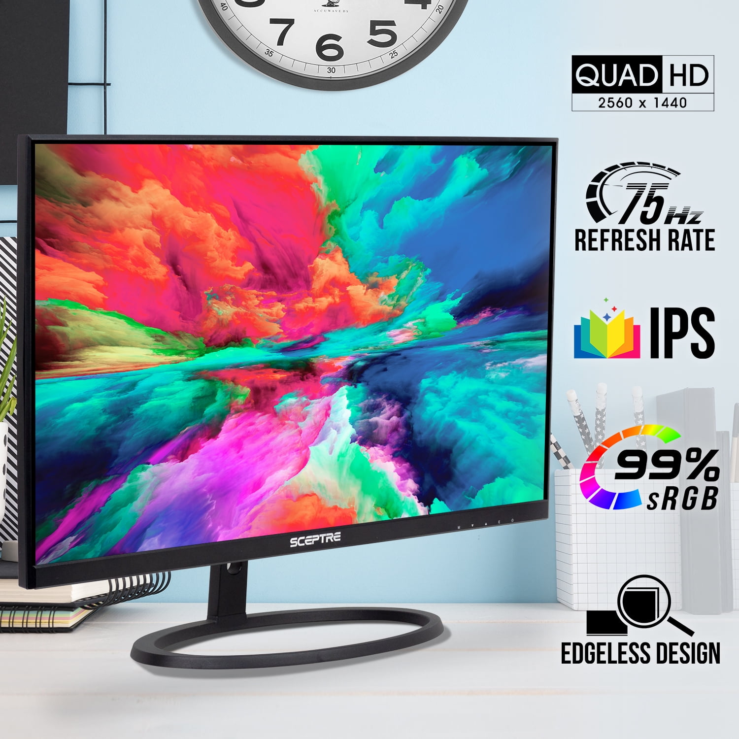 Sceptre 27 QHD IPS LED Monitor 2560 x 1440P 2K HDR400 HDMI DisplayPort up  to 144Hz 1ms Height Adjustable, Build-in Speakers, Gunmetal Black 2021  (E275B-QPN168) 