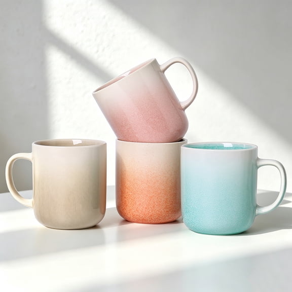 ALOFMO 14 oz Gradient Stoneware Coffee Mugs, 4 Pack Handcrafted Colorful Ceramic Coffee Cups with Handle, Microwave & Dishwasher Safe, Set of 4