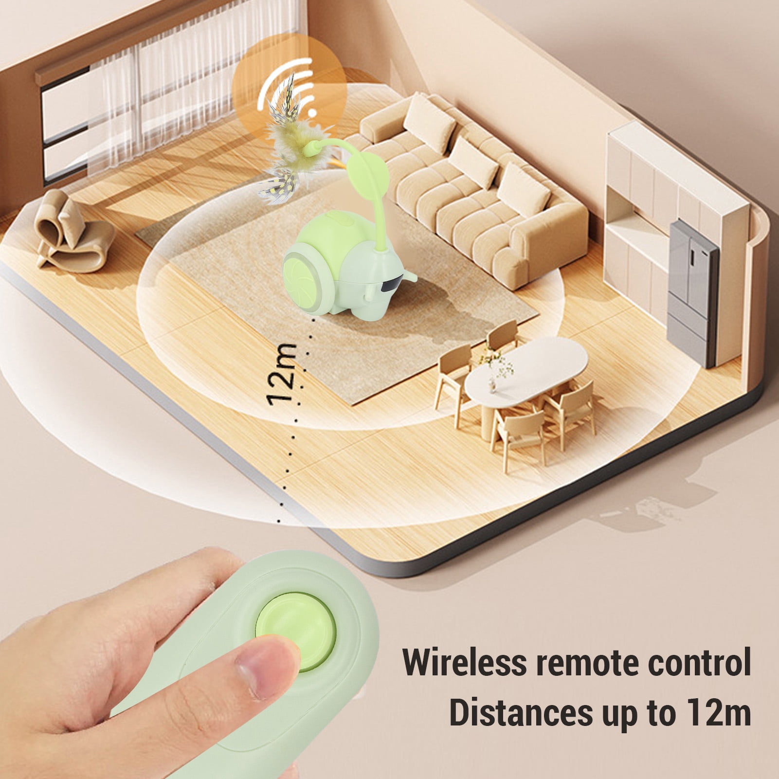 Rupoun Rechargeable Smart Electric Cat Toy Interactive Automatic Moving Remote Control Exercise Promoting Toys with Feather, Green (5.51 inches / 14 cm)