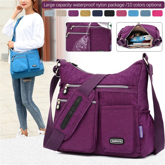 Nylon Crossbody Bag,Travel Purse,Crossbody Bag for Women, with Anti theft Pocket, Waterproof Shoulder Bag, Travel Purses and Handbag,Women Nylon Shoulder Bag Elegant Daily Bag(Purple)