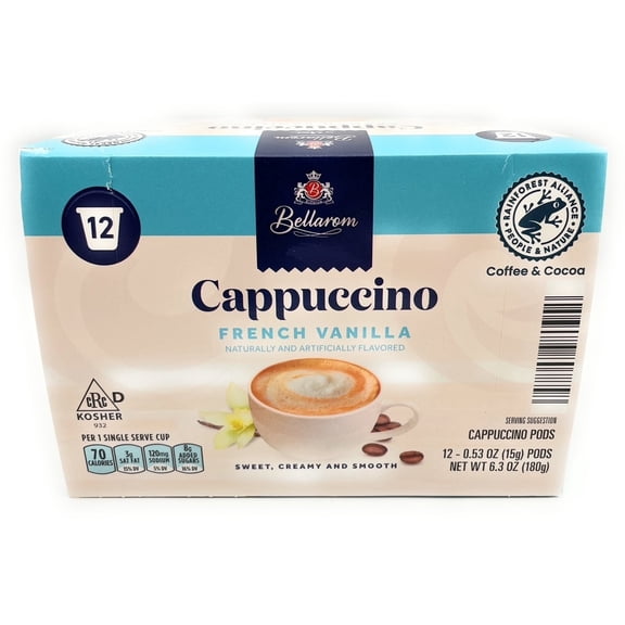 French Vanilla Cappuccino Coffee Pods, K-Cup Compatible,12 Single Serve Cups, Bellarom 6.3oz/114g – 1 Box