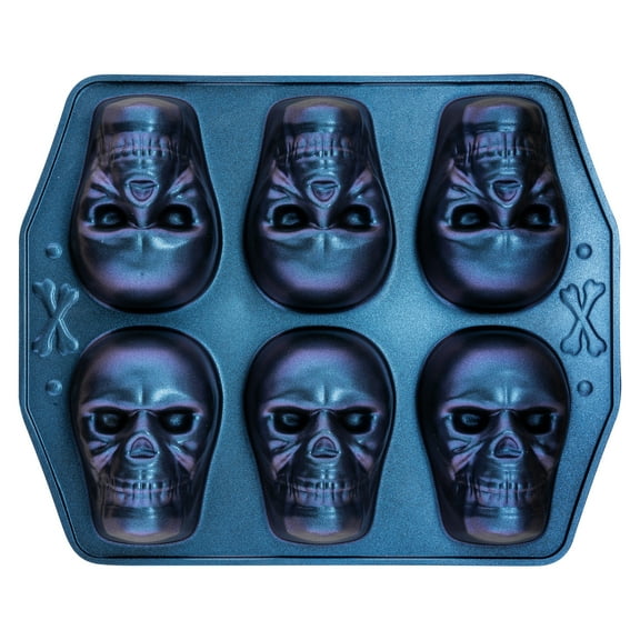 Way to Celebrate, Skull Cast Aluminum 6-Cavity Baking Pan, Iridescent