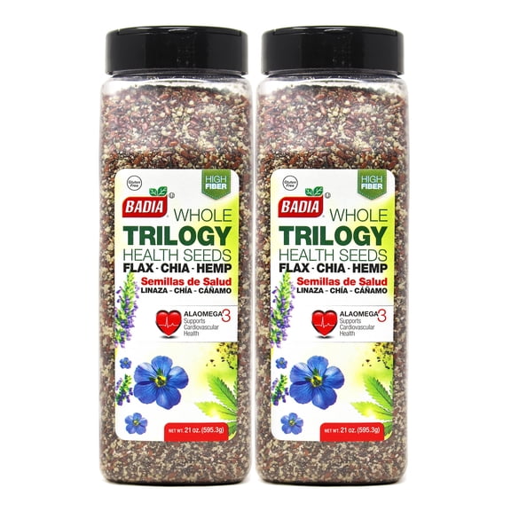 Badia Trilogy Seeds, Whole Flax, Chia, & Hemp, 21 oz - Palatize Pack of 2