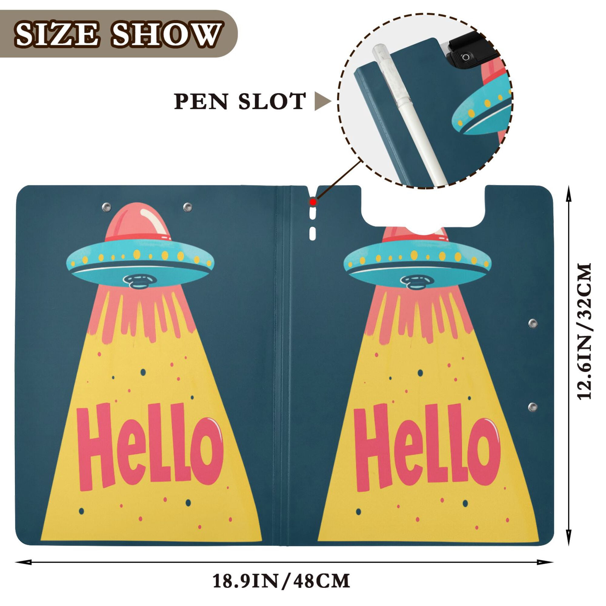 FORMRS A4 Clipboard Folder with Pen Holder Horizontal Foldable School Office Binder, Blue UFO