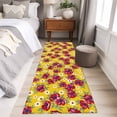 thumbnail image 5 of Red Floral Washable Runner Rugs 2'x6', Flower Leaves Farmhouse Yellow Background Low Pile Throw Entryway Rug Non-Slip Sturdy Edge Binding Carpet for Indoor Bedside Entrance Bedside, 5 of 9
