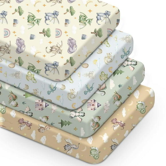 Juego de sábanas para cuna VitalCozy Watercolor Dragon 132 x 71 x 20 cm, 4 unidades