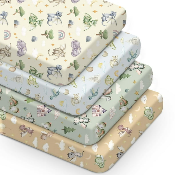 Juego de sábanas para cuna VitalCozy Watercolor Dragon 132 x 71 x 20 cm, 4 unidades