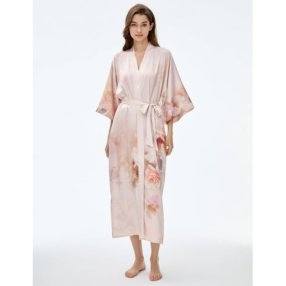 PRODESIGN Long Kimono Robe Satin Sleepwear Gradient Watercolor Silky Kimono Nightgown Bathrobe Kimono Blouse Cardigan