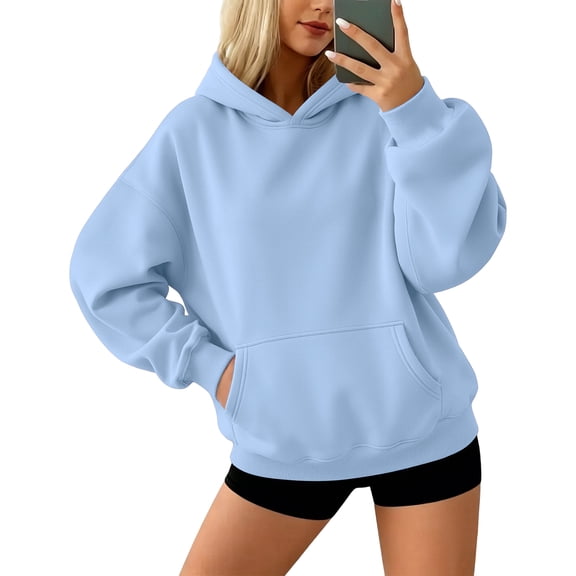 Garbnen Oversized Hoodies for Women Long Sleeve Women Sweatshirt Soft Fall Winter Loose Casual Fashion Women Pullover with Pocket Blue M