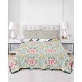 thumbnail image 2 of Full Size Quilt Bedding Set, Pink Green Flowers Reversible Summer Quilt 3 Pieces, Country Botanical Abstract Floral Patterned Lightweight Bedspreads Coverlets with 2 Pillow Shams for All Seasons, 2 of 5