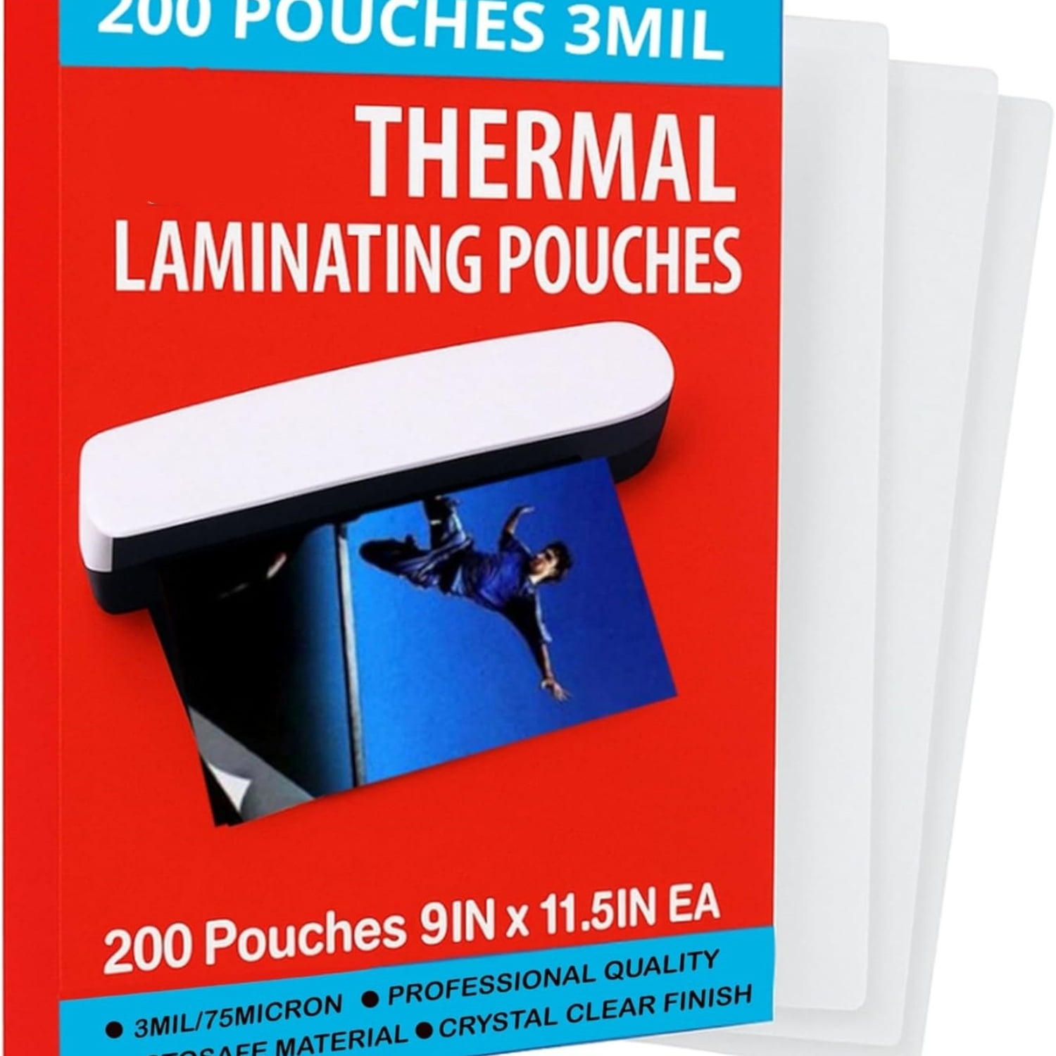 3MIL Thermal Laminating Sheets (200 Count) 9x11.5 inch, Letter Size, Dry-Erase Friendly Laminate Pouches, Compatible with Laminator Machine, Crystal Clear Laminated Finish