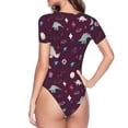 thumbnail image 4 of Daiia Space Dinosaur print Women's Crew Neck Short Sleeve Bodysuit Fashion Tops Fit Casual Basic Extender Bodysuit-Large, 4 of 9