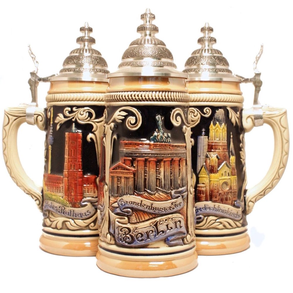 German Beer Stein with Berlin Germany Relief 1/2L One New Mug Made in