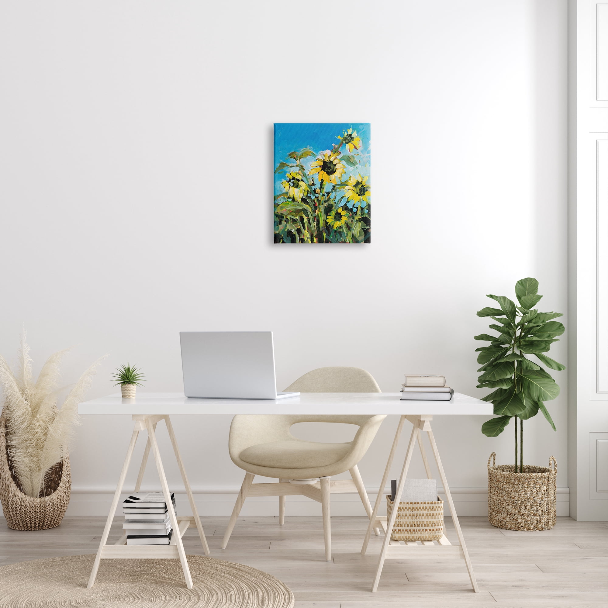 Stupell Industries Summer Sky Sunflower Field Contemporary Farm Florals Floral & Botanical Painting Wrapped Canvas Canvas Art Print Wall Art, 16 x 20