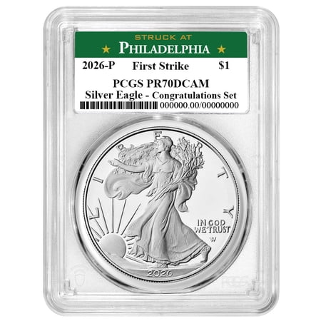 Presale - 2026-P Proof $1 American Silver Eagle Congratulations Set PCGS PR70DCAM FS Philadelphia Label