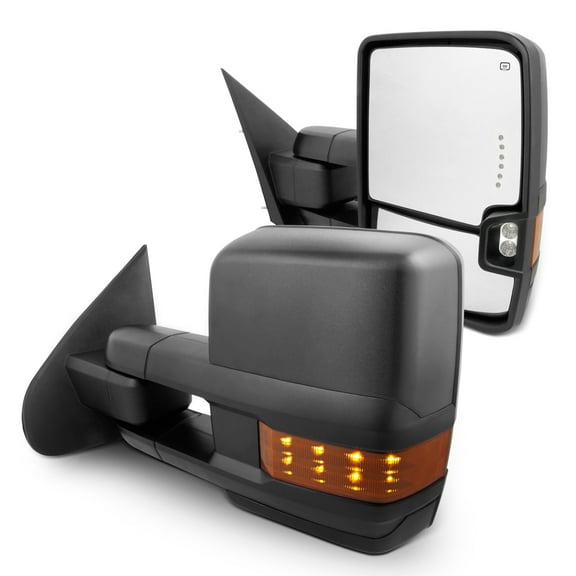 AKKON - For 14-18 Silverado Sierra Pair of Power Fold   Heated   Turn Signal Glass Side Black Texture Towing Mirrors