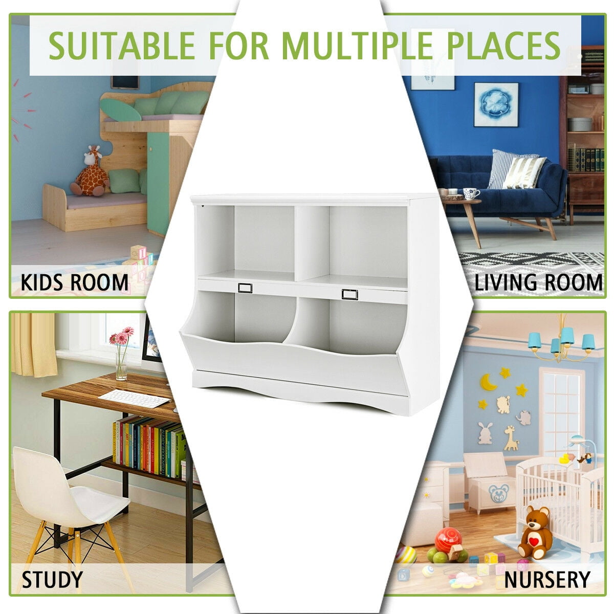 Gymax Kids Bookshelf Bookcase Baby Toy Organizer Shelf Children Storage Unit White