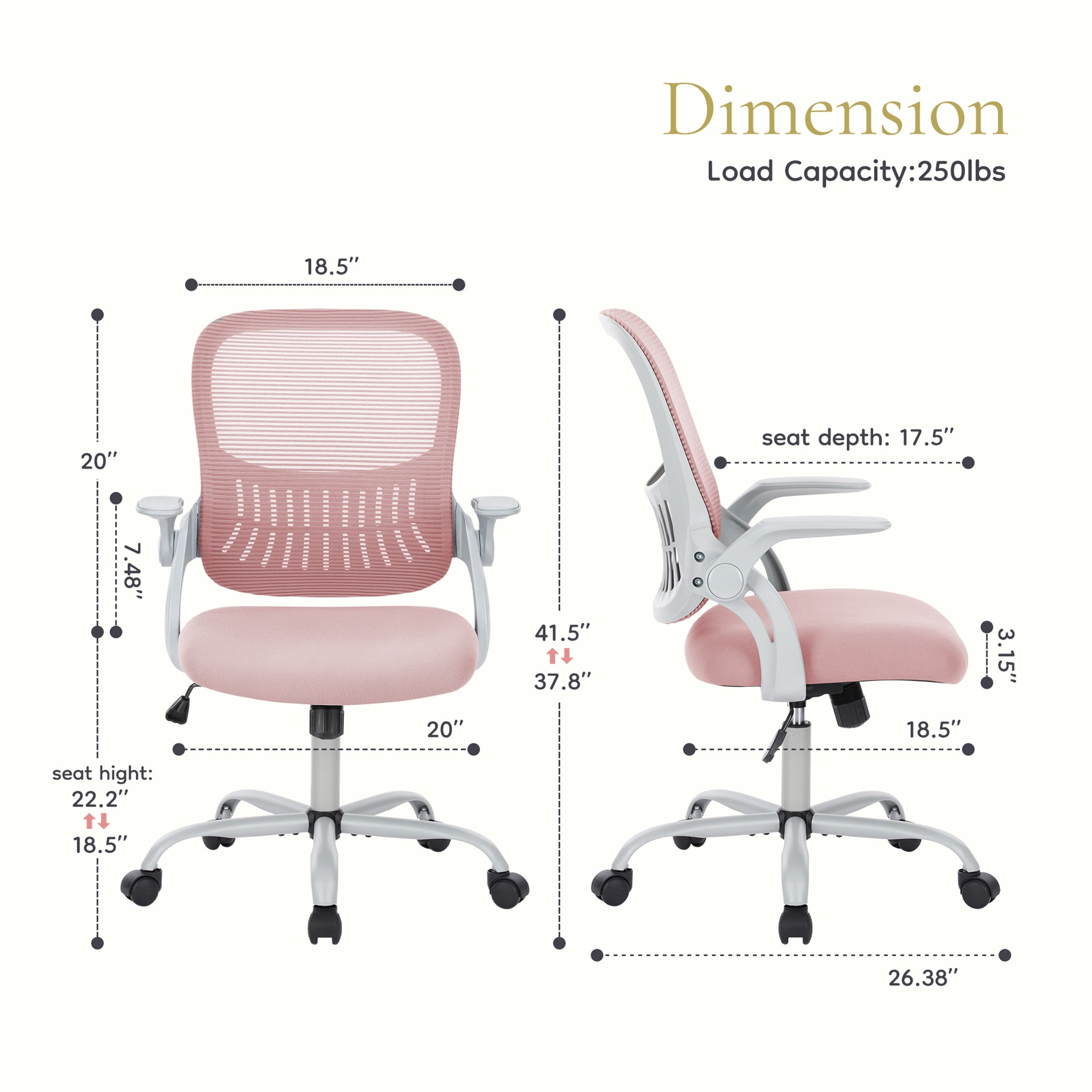 CONCETTA Ergonomic Mesh Office Desk Chair, Adjustable and Flip-up Armrest for Adults, Pink